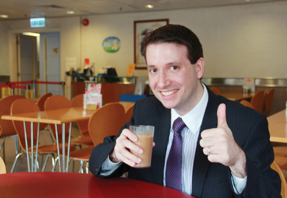 Douglas starts his working day with an invigorating cup of Hong Kong-style hot milk tea.