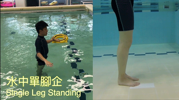 水中單腳企 1. 收小腹。2. 單腳站立, 嘗試保持平衡。