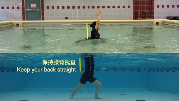 戰士一式 1. 腰部挺直，單腳往前跨一大步。 2. 收小腹，舉高雙手，維持動作至5個呼吸。