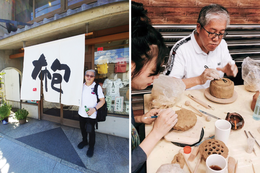 (左圖)陳永佳熱愛旅遊,疫情前更會每月到訪日本或台灣。(右圖)他會專程到台灣製作陶瓷,認為可放鬆身心。