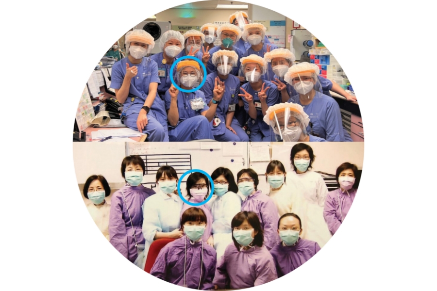 Ng Yu-mei (circled) has experienced SARS outbreak in 2003, and the camaraderie of PYNEH colleagues in rising to the challenge remained undiminished after 19 years.