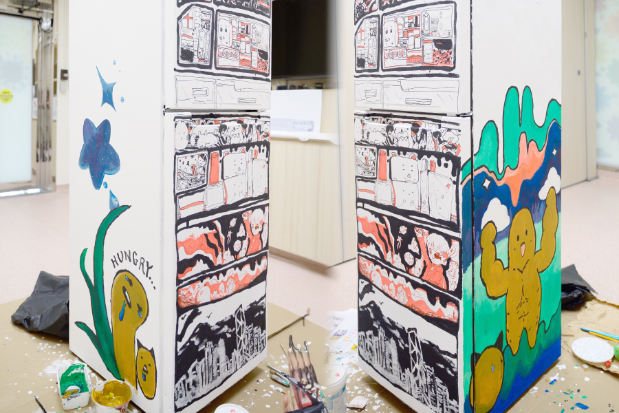 樹仔希望自己的創作能夠為街坊帶來力量，像黃豆人一樣由「饑餓」變「爆肌」。