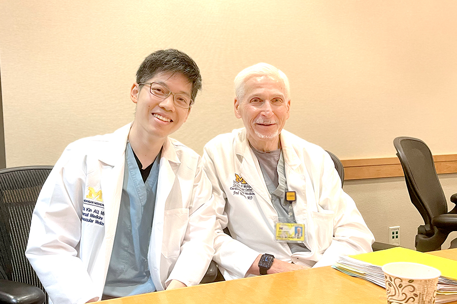 Professor Fred Morady (right) is an expert in electrophysiology. Dr Au is so impressed that he had the chance to carry out an operation with him.