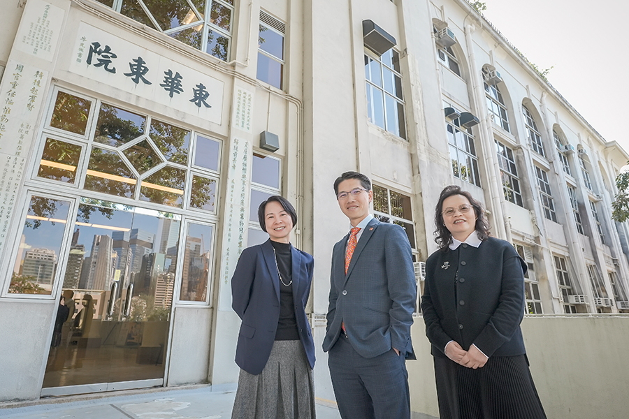 TWEH HCE Dr Lau Ka-hin (centre) with Tang Siu-wai (right) and Loretta Siu (left). Dr Lau says TWEH employees are energetic and open-minded.