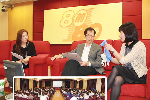 Dr Derrick Au, Director (Quality and Safety) and Dr Theresa Li, Head of Human Resources, responded to the questions from colleagues directly on the ‘Pre-80s Meet Post-80s’ live broadcast programme and staff forum in Kowloon West Cluster.