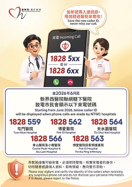 統一來電顯示號碼 - 新界西醫院聯網醫院